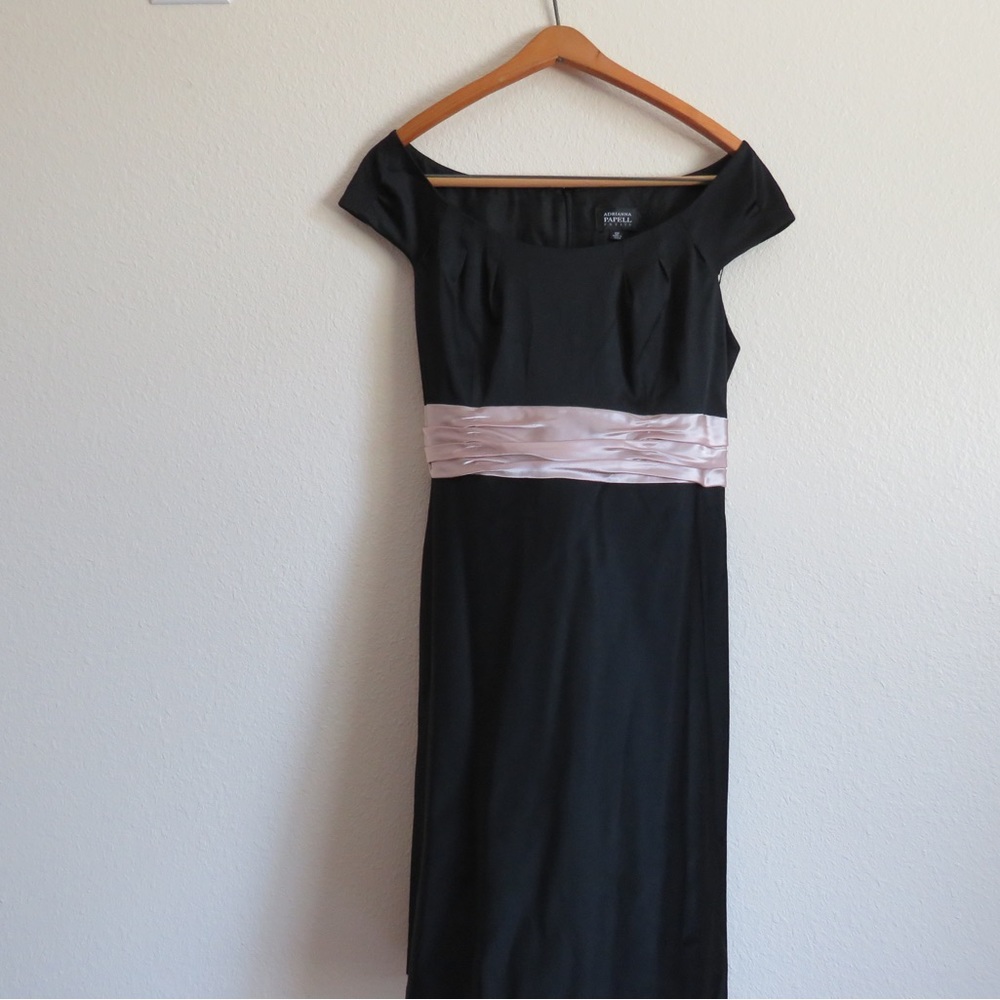 Adrianna Papell Black MIDI Dress with Pink Sash size 12P